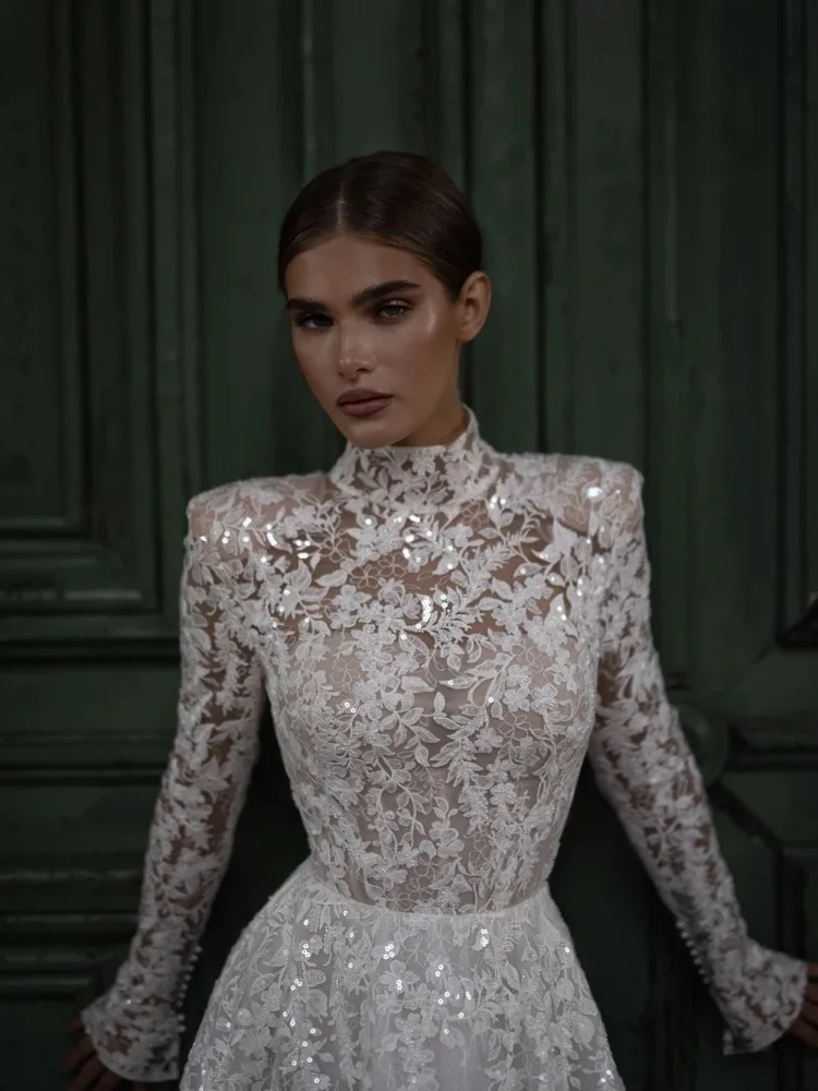 FW Customized Graceful A-Line WeddingDresses Lace Embroidery Vintage Robe De Mariee2024 Long Sleeve High Neck Vestido De Novia