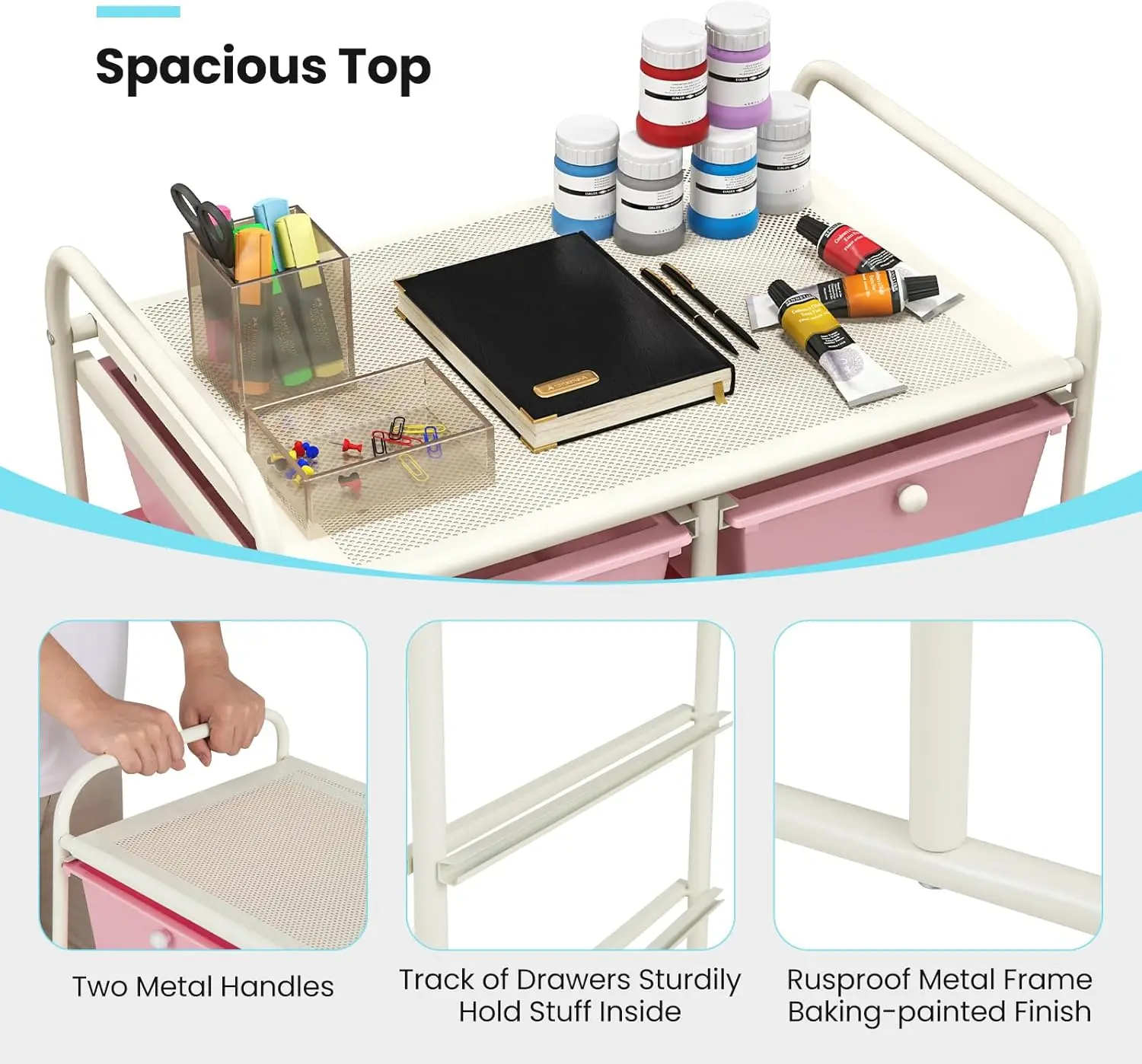 عربة أدوات بإطار معدني متعدد الأغراض مع 10 أدراج، وعربة تخزين متنقلة على عجلات عالمية للاستخدام متعدد الاستخدامات