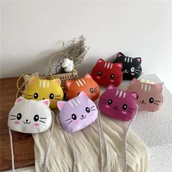 Mini bolsa de couro PU para meninas do bebê, bolsa de ombro pequena, bolsa de moedas de gato bonito, carteira infantil