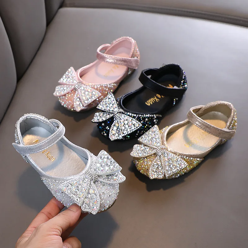 Mädchen Prinzessin Leder Schuhe Mode Elegante Kinder Schuhe Kinder Pailletten Strass Bowknot Glänzende Party Hochzeit J28