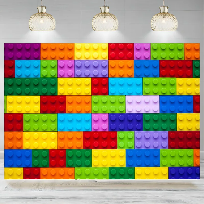 Colorful Blocks Photography Backdrop Kids Building Blocks Theme Birthday Party Background Toy Bricks Chips Baby Shower Banner