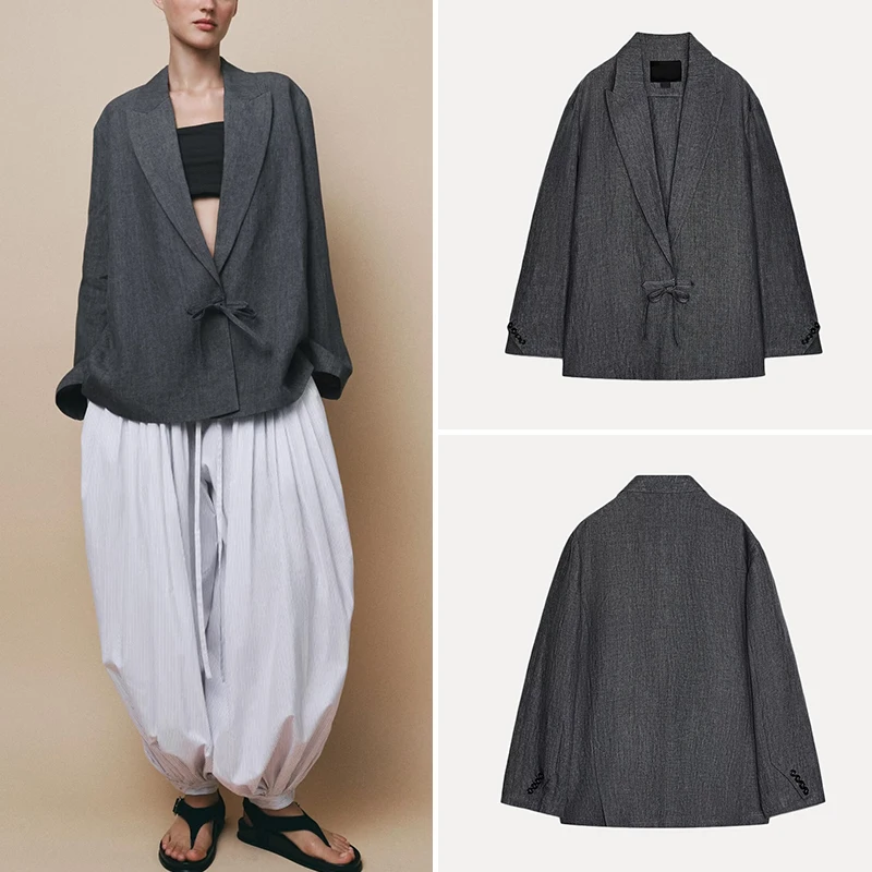자다타 여성 미니멀리스트 순면 수트 재킷 출퇴근 스타일 긴 소매 클래식 칼라 솔리드 컬러 2025 신상품