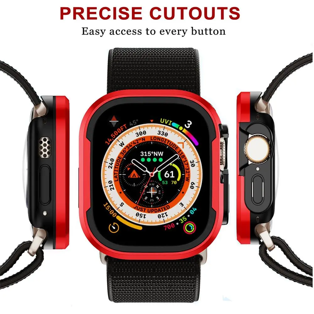 Funda para Apple Watch Case Ultra 2, protector de pantalla de 49mm, aleación de aluminio + parachoques iwatch series 9, 8, 7, 6, 5, SE 4, 45mm,