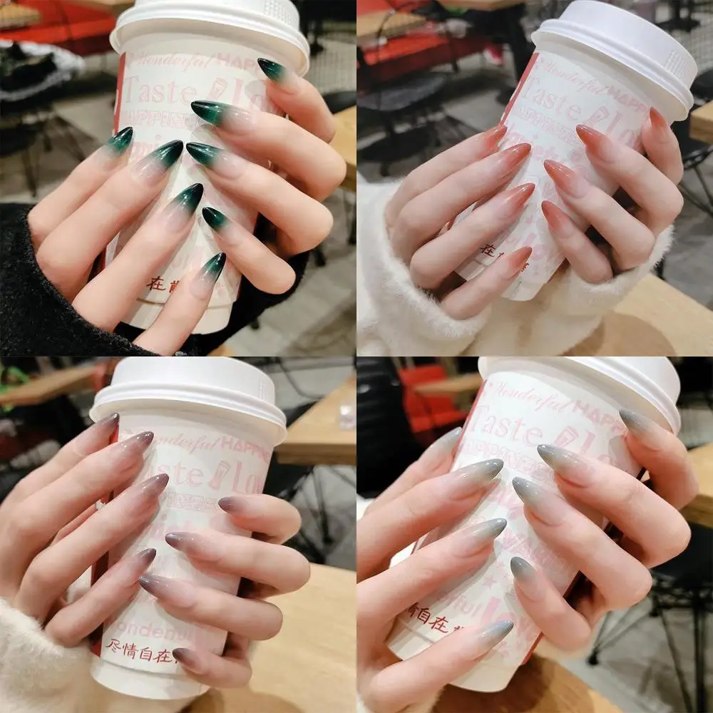 24pcs/box Gradient Manicure Tool Full Cover Nail Tips Wearable Stiletto False Nails Fake Nails