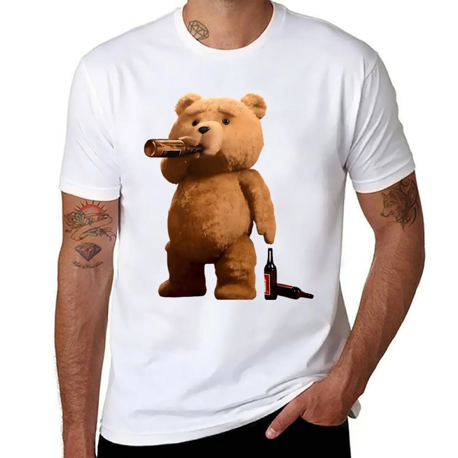 

Ted the bear drinking beer T-Shirt cotton tshirt 100% t shirt men 100% cotton luxury brand T-Shirt