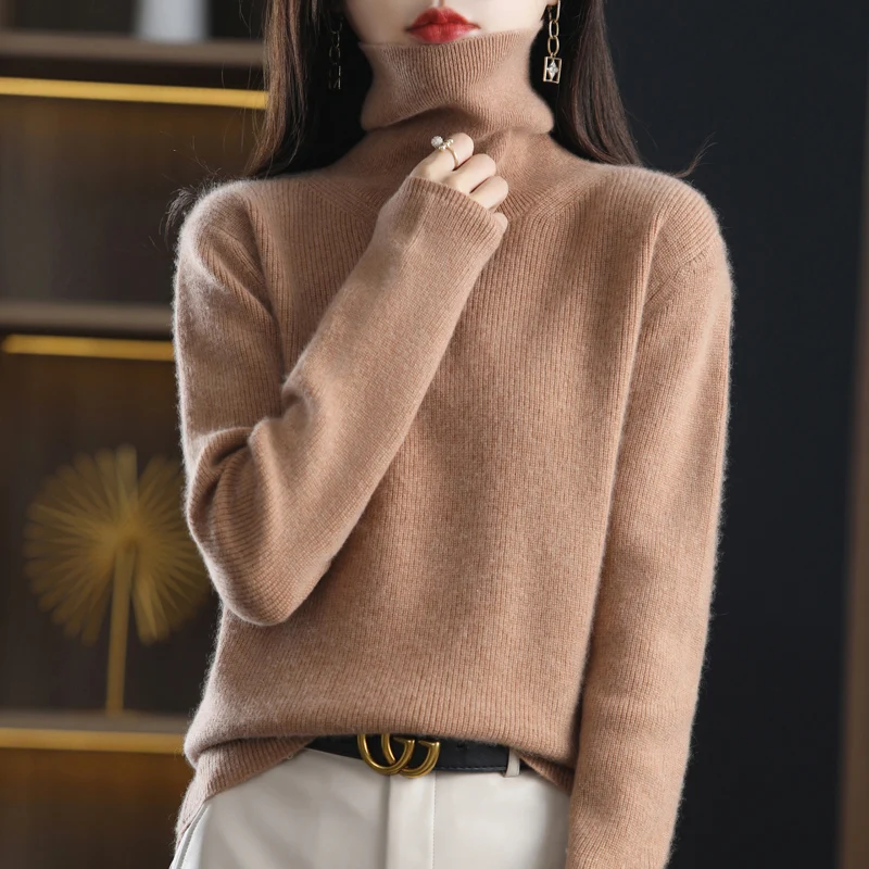 

Cashmere sweater Women's knitted sweater 100% wool sweater 2023 autumn/winter fashionable high neck top casual warm pullover