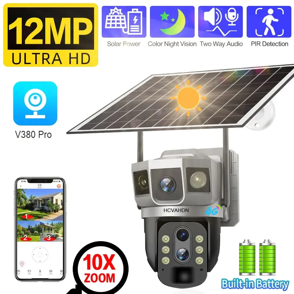 

4G Solar Wifi PTZ Camera Duan Lens 10X Zoom Outdoor 4K 8MP HD Wireless CCTV Security Camera Auto Tracking Battery Powered IP Cam