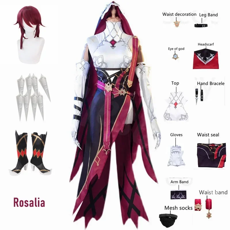 Genshin Impact Rosaria Costume Cosplay Sexy gioco Unisex gioco di ruolo abbigliamento completi parrucca rossa scarpe Nun Uniform Rosalia Dress