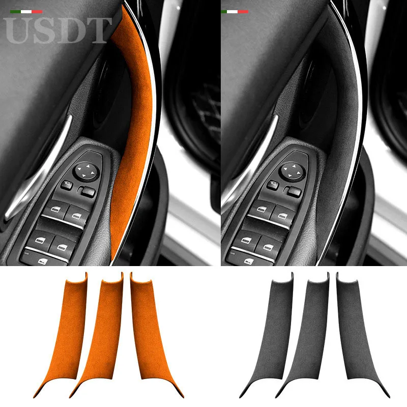 

3PCS For BMW X5 X6 E70 E71 2014 2015 2016 2018 Car Interior Door Panel Grab Handle Covers Italian Suede Armrest Protective Trim