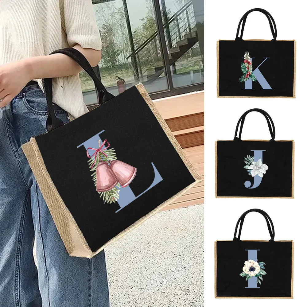 

Portable Women Tote Bags Large Capacity Shopping Bag Fashion Open Mouth Handbag Blue Letter Pattern Travel Storage Shoulder Bag