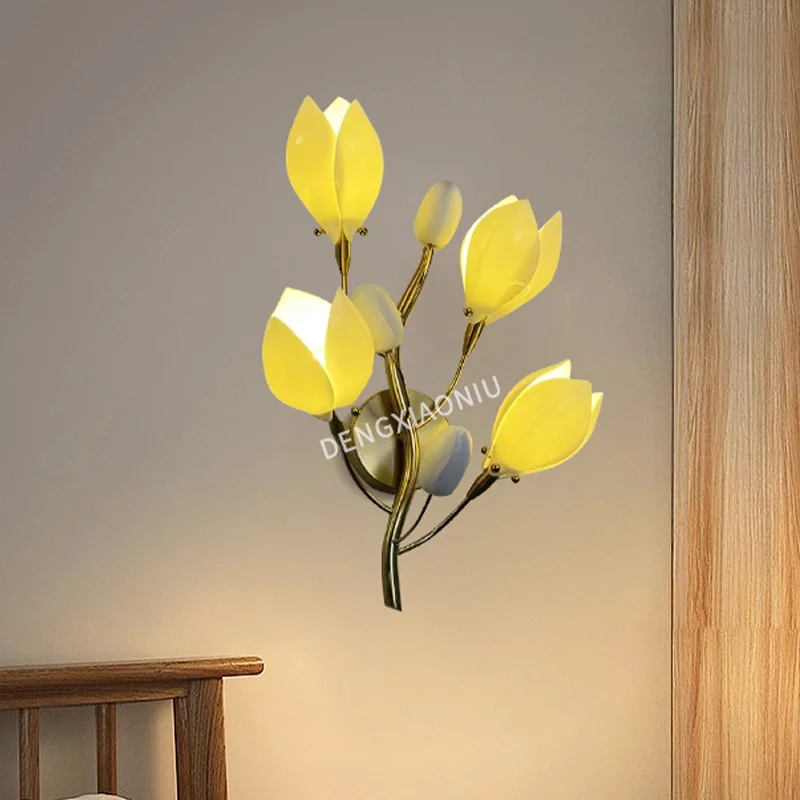 

Modern Ceramic Flowers Wall Sconce Lamp Wall dining room lighting ounted Light Interior Design Classical Elegant Living Room