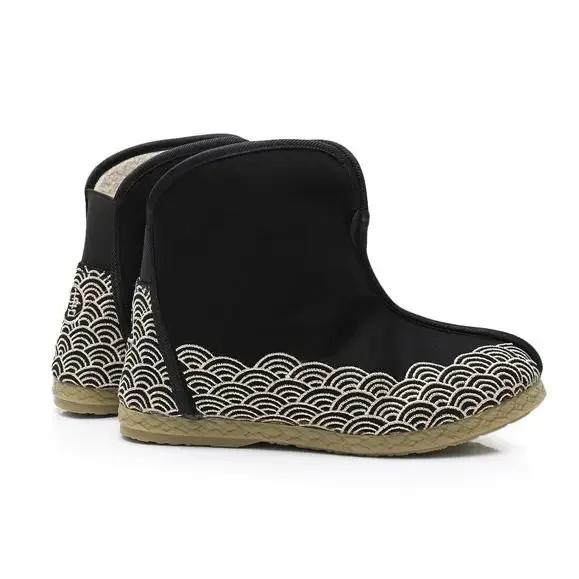 Frühling Herbst chinesischen Stil Retro offizielle Stiefel Xiangyun Stickerei chinesische ethnische mittlere Bein kurze Baumwollstiefel Kung Fu Schuhe
