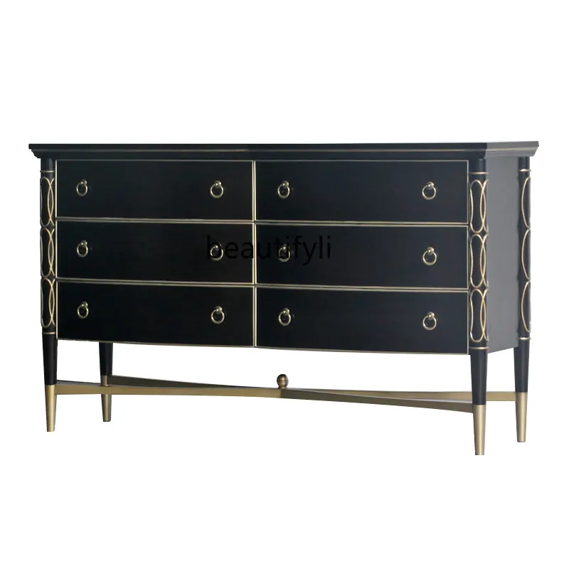 

zq Furniture Beech Solid Wood Locker American Neo-Classical Gold Bedroom Chest of Six Drawers