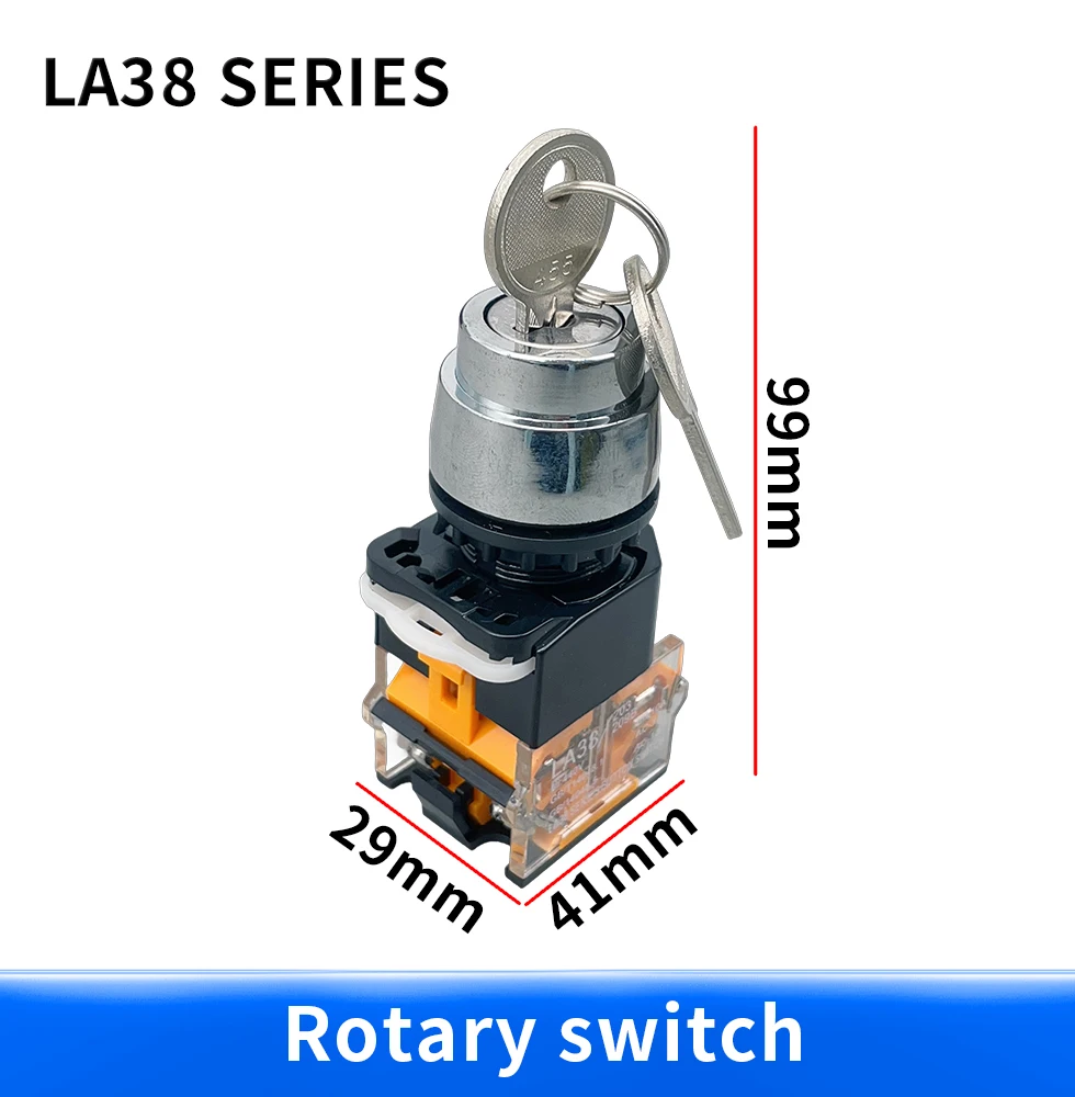 LA38-11Y/2 LA38-20Y/3 22mm Knob Selector Rotary Lock Key Switch 2 3 Position 1NO1NC 2NO with 2 Keys Latching Push Button Switch