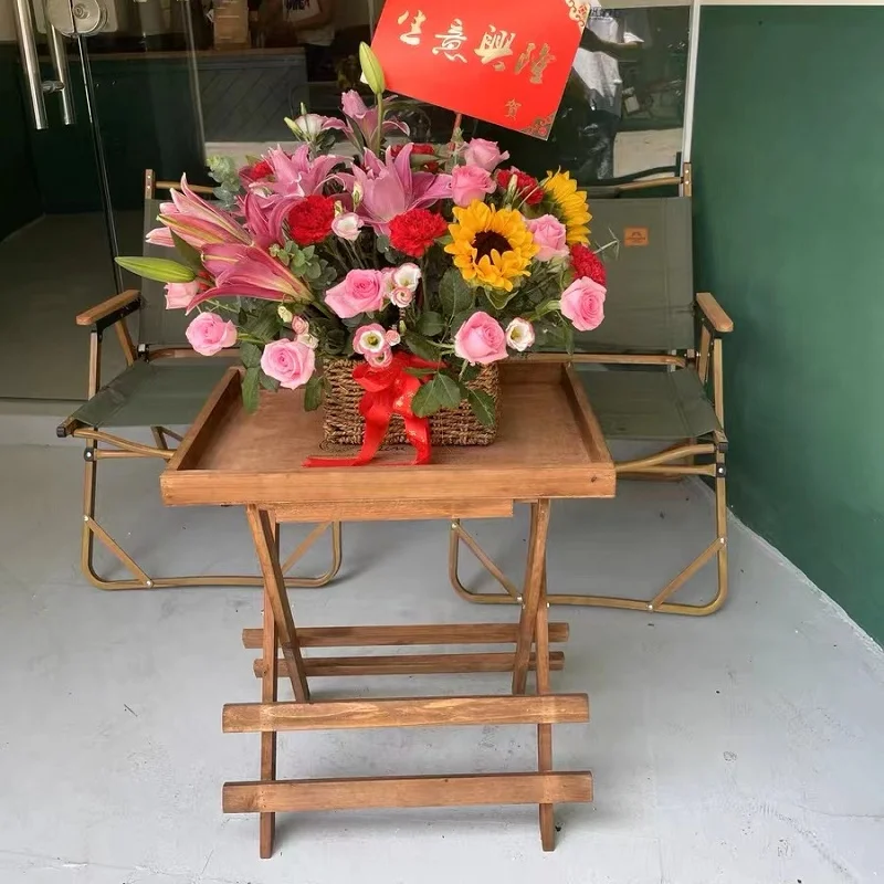 

Vintage Foldable Plant Stand - Solid Wood Tray Coffee Table, Space-Saving Side Table for Balcony & Small Spaces