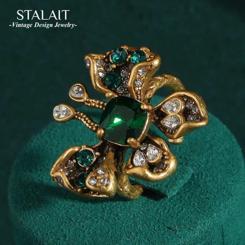 

Vintage Black Butterfly Rings For Girls Woman Jewelry Antique Gold Color Natural Stone Enamel Luxury Party Accessories Gift 2025