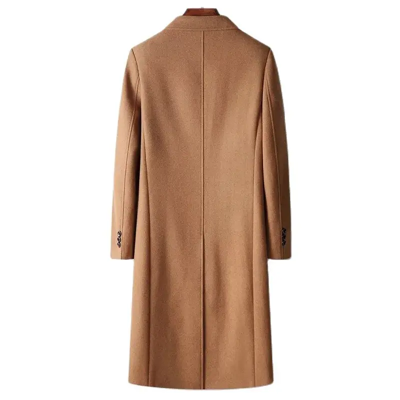 Autumn Winter Men's Wool Blends Coats Fashion Double Breasted Smart Casual Long Woolen Trench Men Trun Down Collar Outerwear