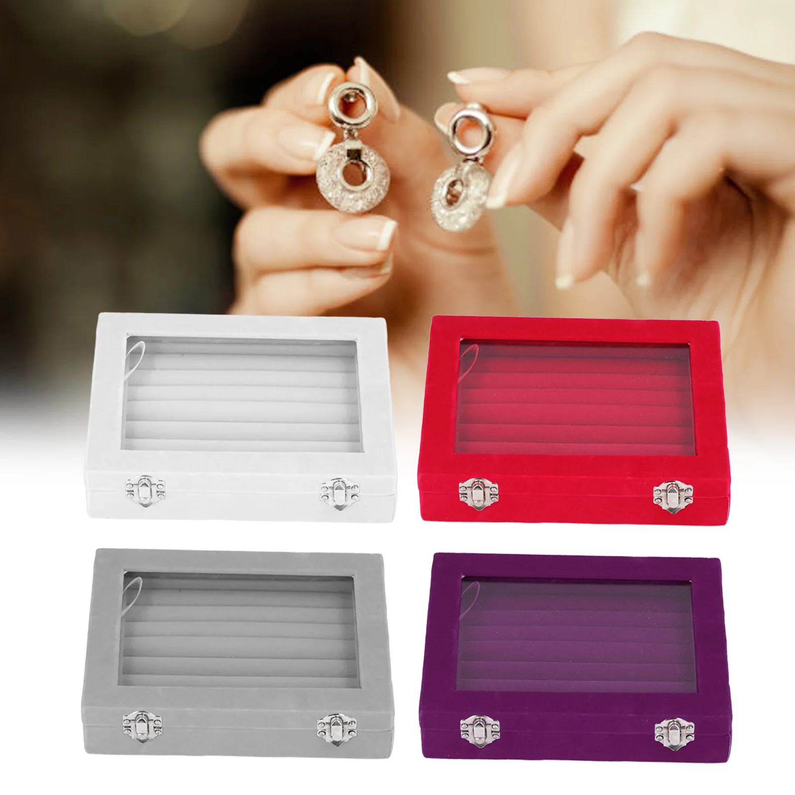 

Jewelry Box 7 Slots Velvet Jewellery Holder Storage Display Case for Earring Bracelet Jewelry Holder Box