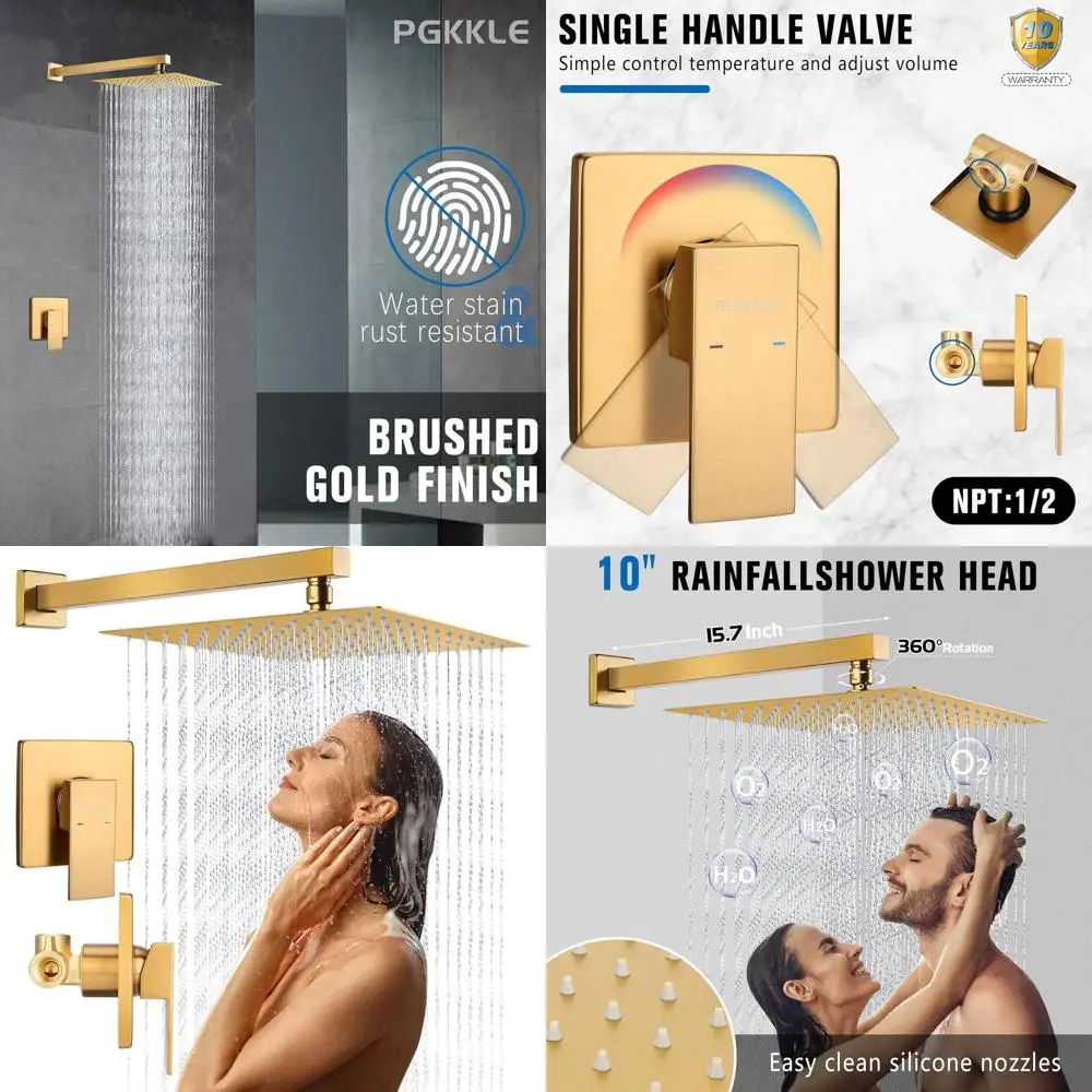 10 Square Stainless Shower Trim Kit with Touch-Clean Head and Brushed Gold Finish