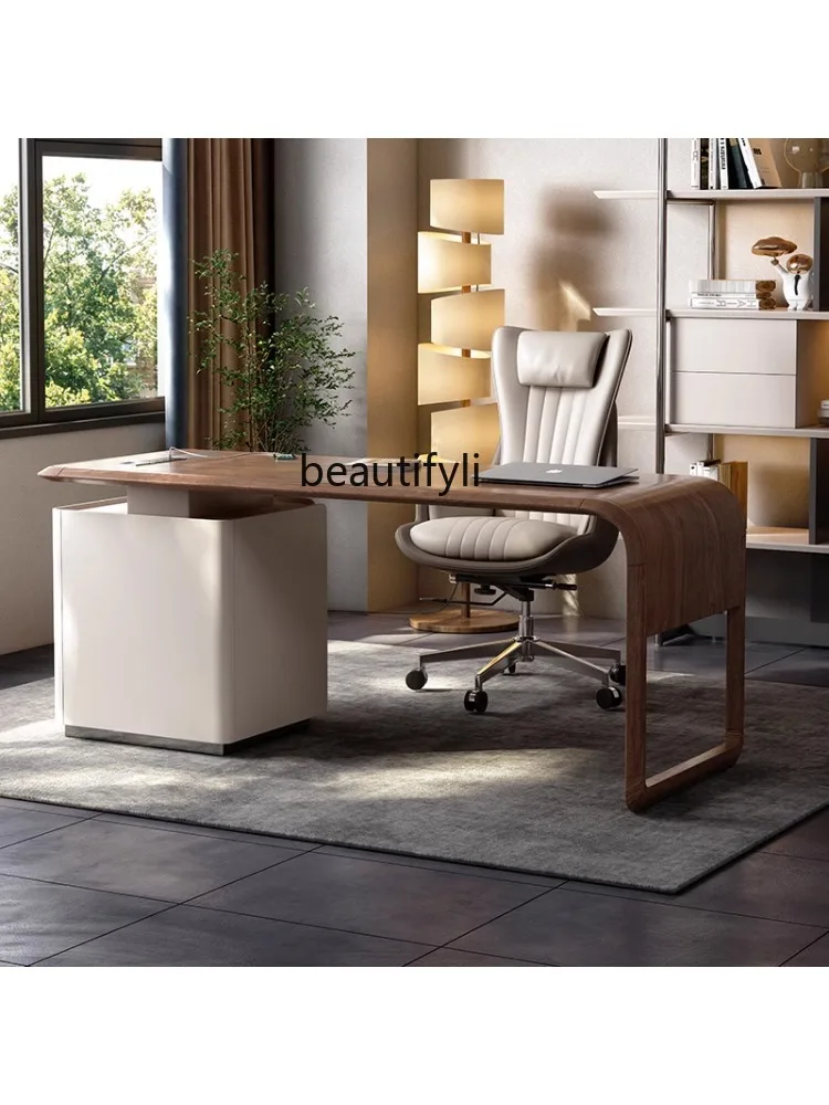 Modern Light Luxury High-Grade Study Desk Nordic Living Room Walnut Solid Wood Home Designer Computer Workbench furniture