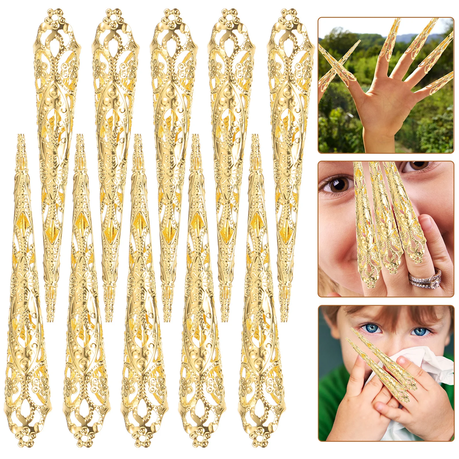 

10Pcs Exquisite Metal Finger Claws Easy Wear Off Special Design for Belly Dance Performance Role Play Evening Party