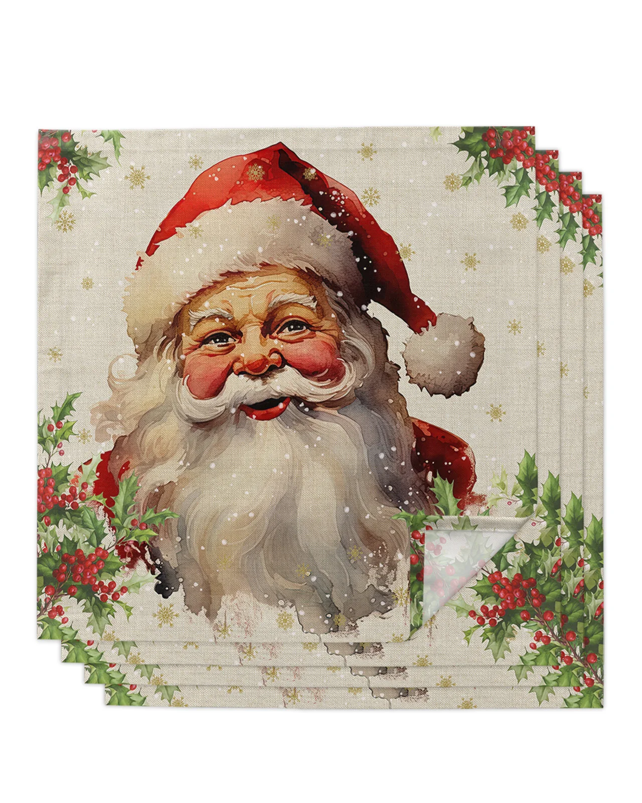 4/6/8pcs Christmas Santa Claus Snow Berries Table Napkins Cloth Restaurant Table Napkins Wedding Banquet Decor Cloth Napkins