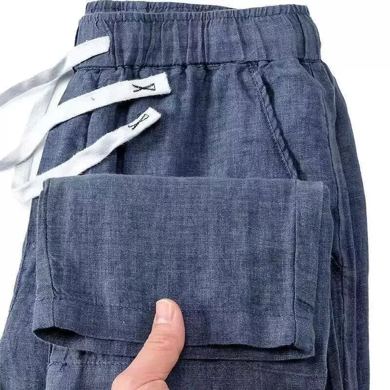 Ultra-Thin Ice-Silk Straight Leg Pants Casual Loose Work Trousers for Men Breathable Quick-Dry Summer Polyester Fiber
