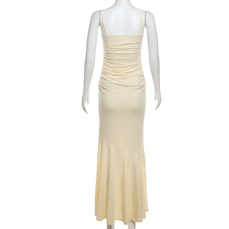 فستان ماكسي صيفي أنيق 2024 وصل حديثًا فستان زفاف ضيوف بحزام سباغيتي طويل فساتين حفلات ضيقة للنساء