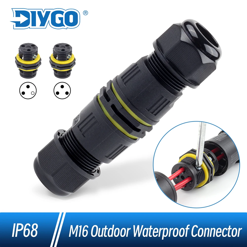 

IP68 M16 Waterproof Connector Junction Box 2/3 Pin LED Outdoor Rainproof Electrical Cable Wire Screw Wiring Sleeve Connectors