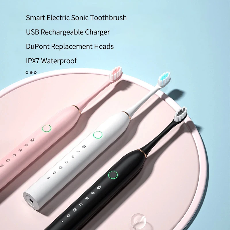 Sonic Electric Toothbrush Rechargeable USB for Adults Teeth Whitening 6 Mode Smart Ultrasonic Toothbrushes IPX7 Waterproof 4Head