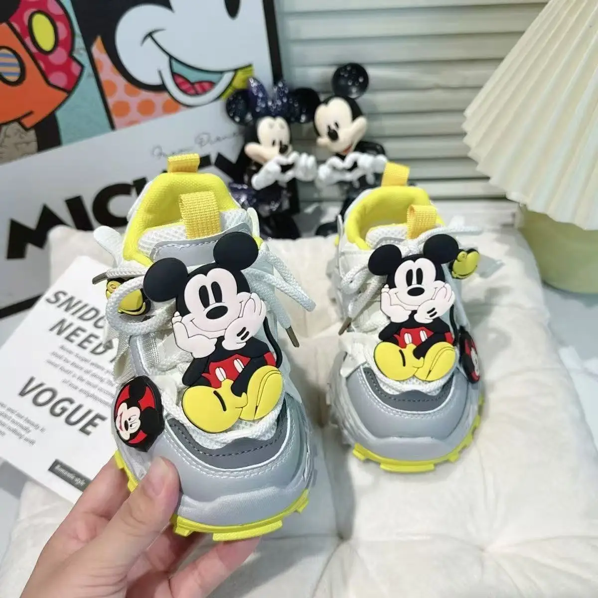 

real photos 2026 new spring autumn mickey mouse cartoon student sports shoes flat high quality children's kids Casual Shoes