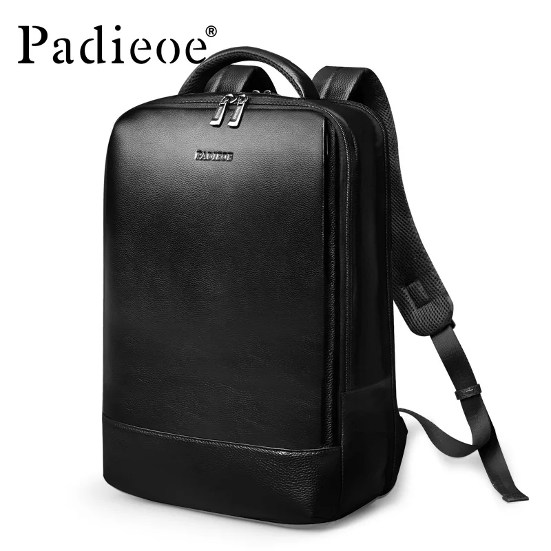 PADIEOE  Full head leather backpack 16-inch computer bag schoolbag business leather men\'s bag