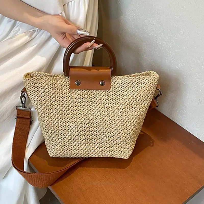 

X5XA Handwoven Shoulder Bag for Women Top Handle Handbag Beach Bag Girls Crossbody Bag Shopping Bag Straw Bag
