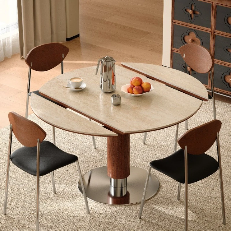 

Wooden small coffee medieval walnut solid wood small apartment household variable round table telescopic