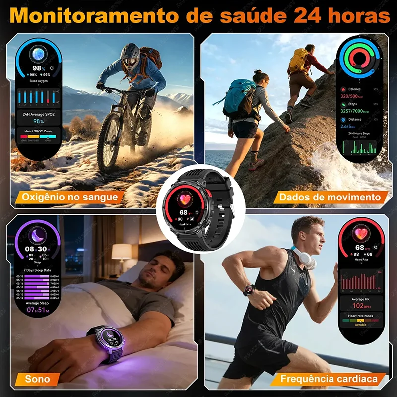 New Durable Outdoor Men Smart Watch, 1.7” HD large screen, Compass Wireless Call 1100mAh Battery, Fitness Tracker LED flashlight