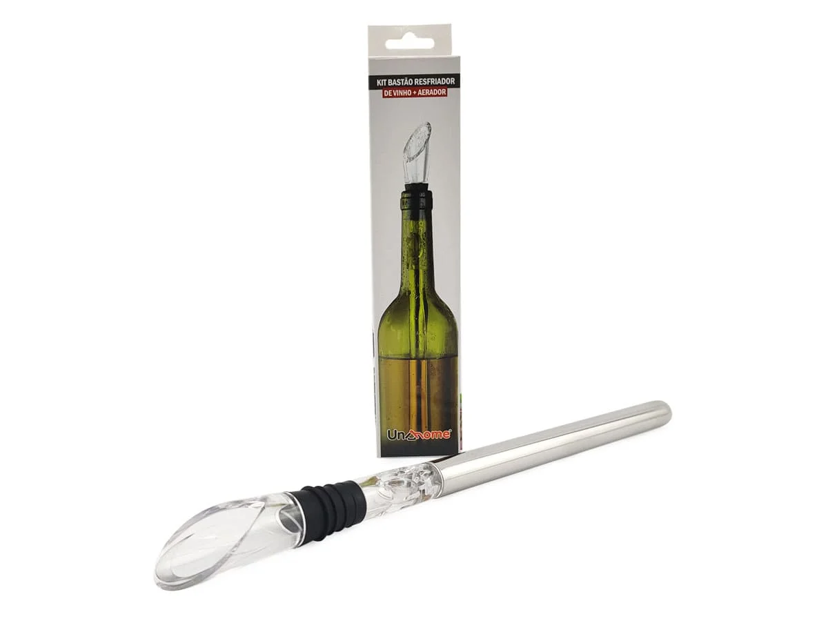 Kit Bastão Resfriador em Aço Inoxidável de Vinho Com Dosador Aerador Gelo Luxo Casa Bar