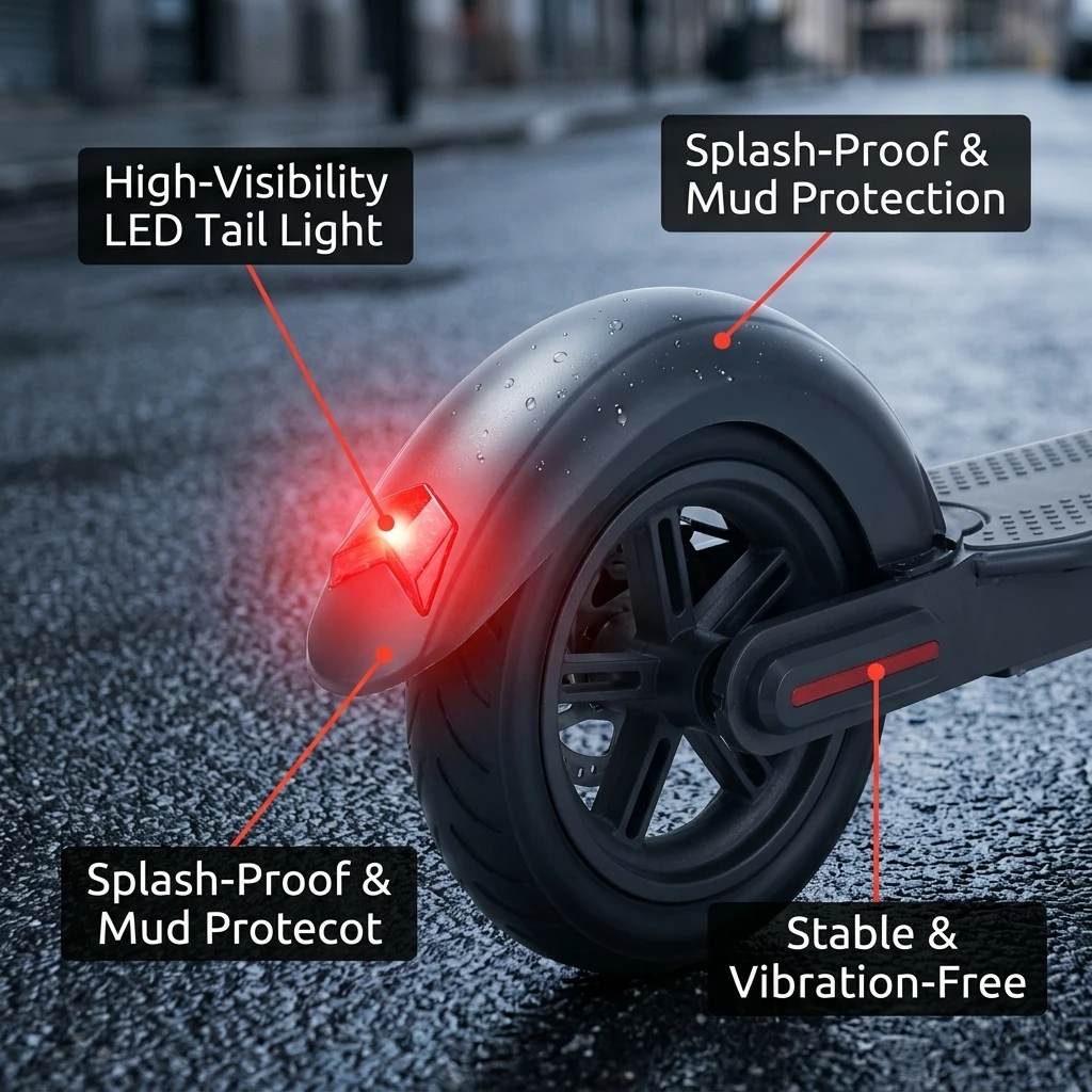 Reinforced Rear Fender with LED Tail Light for KUGOO M4 E-Scooter Mudguard Splash Guard Safety Warning Light Parts Accessories