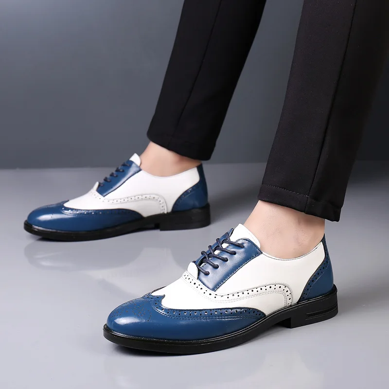 New High Quality Genuine Leather Men Brogues Shoes Lace-Up Bullock Business Dress Men Oxfords Shoes Male Formal Shoes