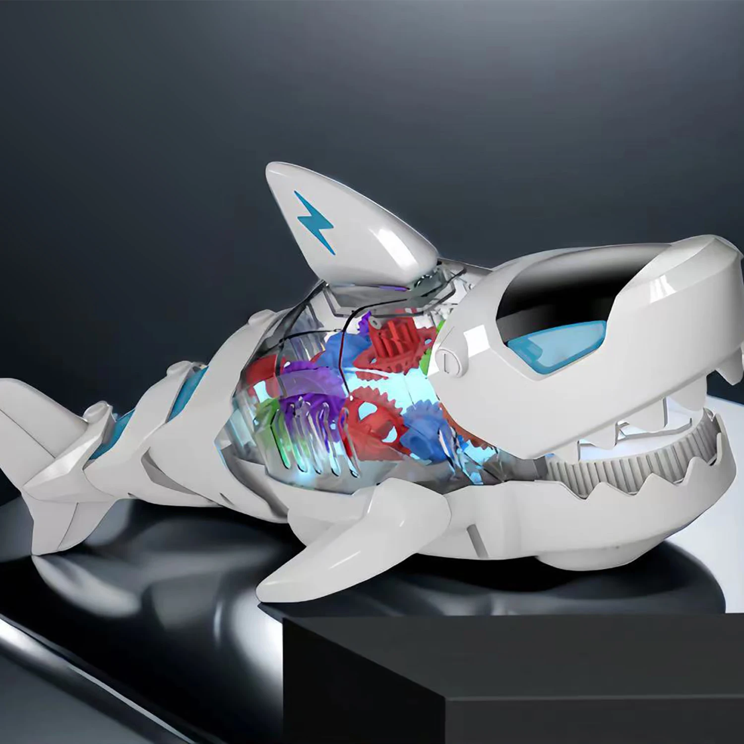 Children's electric gear shark light music simulation big white shark model toy needs to bring its own battery