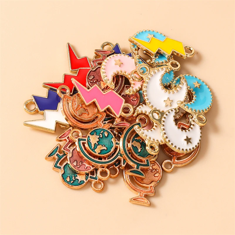 10 Stück niedliche, bunte Emaille-Anhänger in Form von Blitz und Mond für die Schmuckherstellung, Ohrringe, Anhänger, Halsketten, Armbänder, DIY-Bastelzubehör – Detail 4