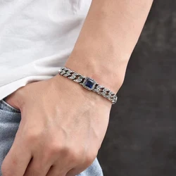 S925 Sterling Silver Vintage Bracelet for Men Tang Grass Pattern Sapphire Bracelet Male Fashion Party Hegemony Jewelry Gift