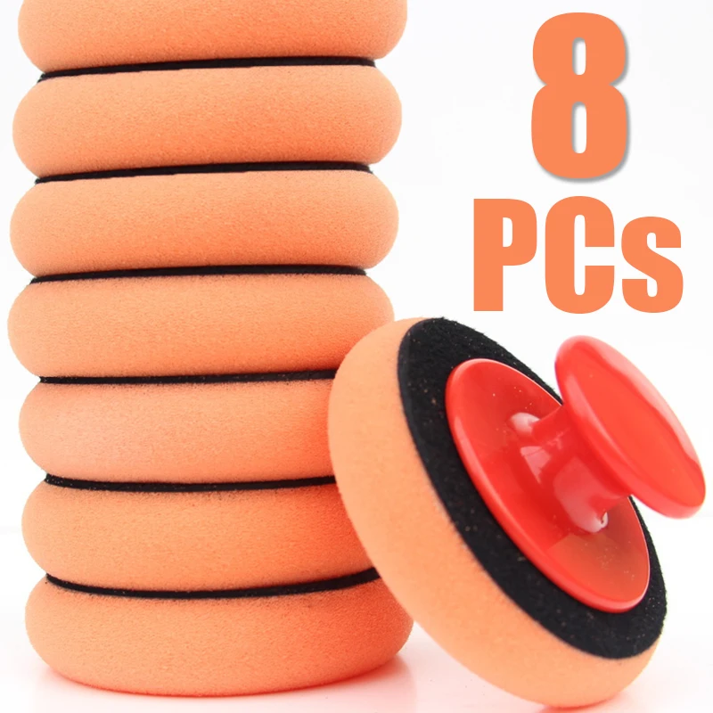 8PCs Auto Wachsen Schwamm Polnischen Pads Griff Hohe Dichte Polieren Wischen Polierer Kit Polieren Reinigung Schwamm Auto Reinigung Werkzeuge