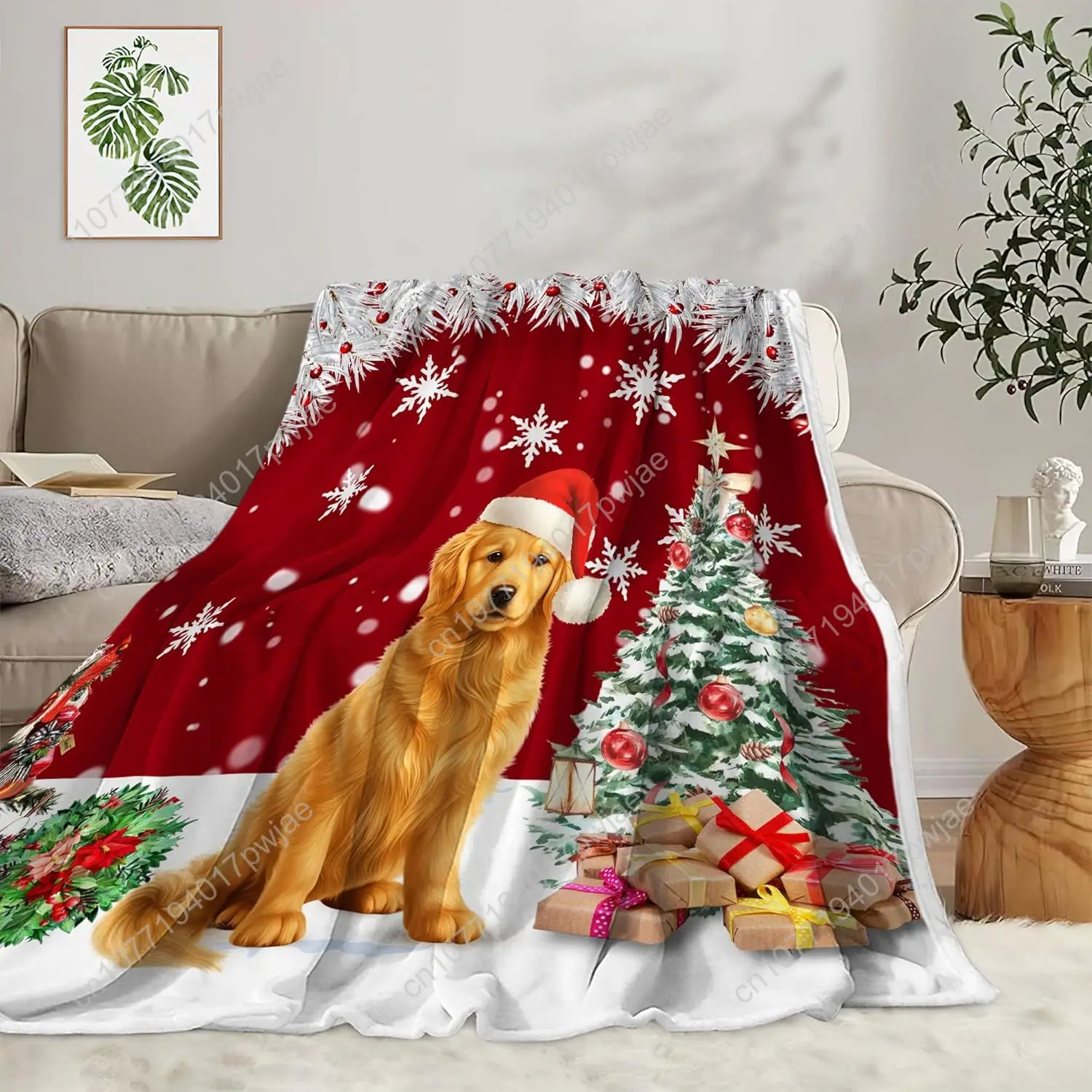 Christmas Throw Blanket Soft and Warm Throw Blankets for Couch Sofa Bed Winter Holiday Snowflakes Cute Dog Decorative Cozy Blank