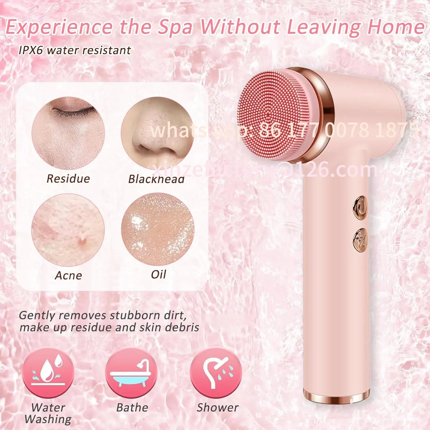 Customizable 4 in 1 Facial Cleansing Brush Electric Face Wash Brush Waterproof Portable Face Scrubber for Exfoliating Blackhead