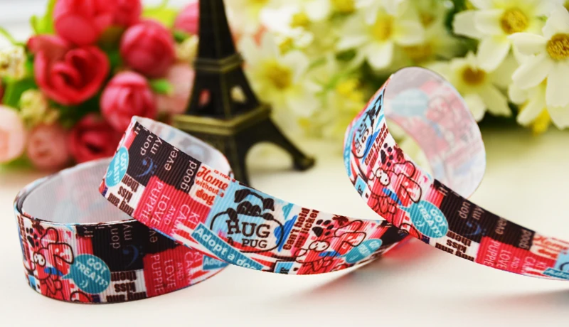 22Mm 25Mm 38มม.75มม.สุนัขการ์ตูนพิมพ์ Grosgrain ริบบิ้นตกแต่ง10หลา X-04463