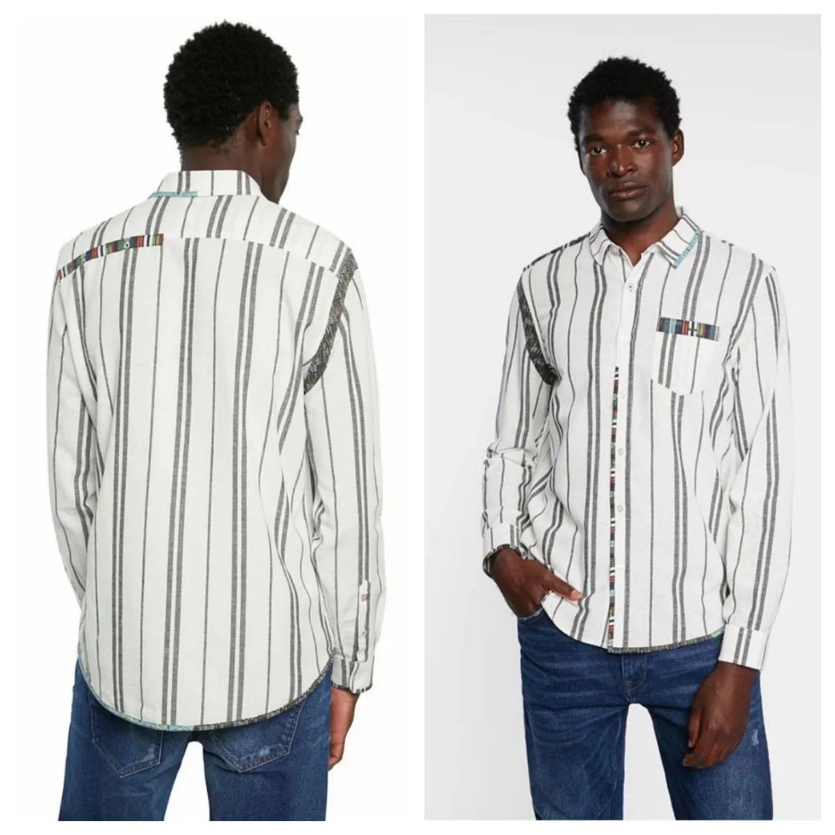 Spain new foreign trade color contrast striped fashion men's long sleeve shirt