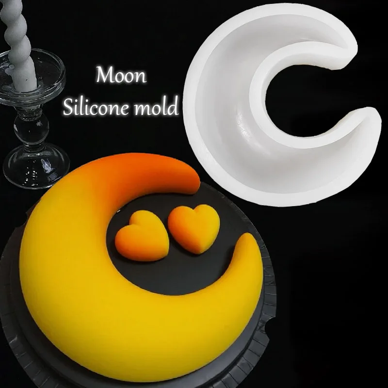 NEW 3D Moon Design Silicone Cake Mold Eid al-Fitr Crescent Mousse Cake Pan Reusable Kitchen Accessory For Made Candle Fidget Toy