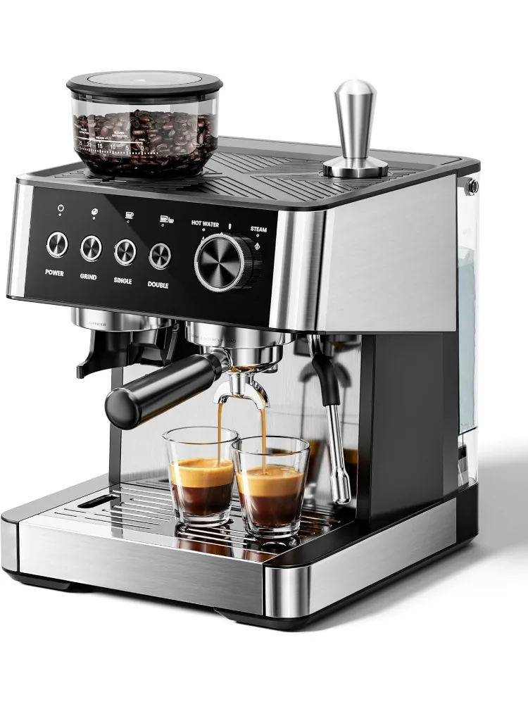 Espresso Machines with Grinder, 20 Bar Professional Espresso Maker with Removable Water Tank,Milk Frother Steam Wand