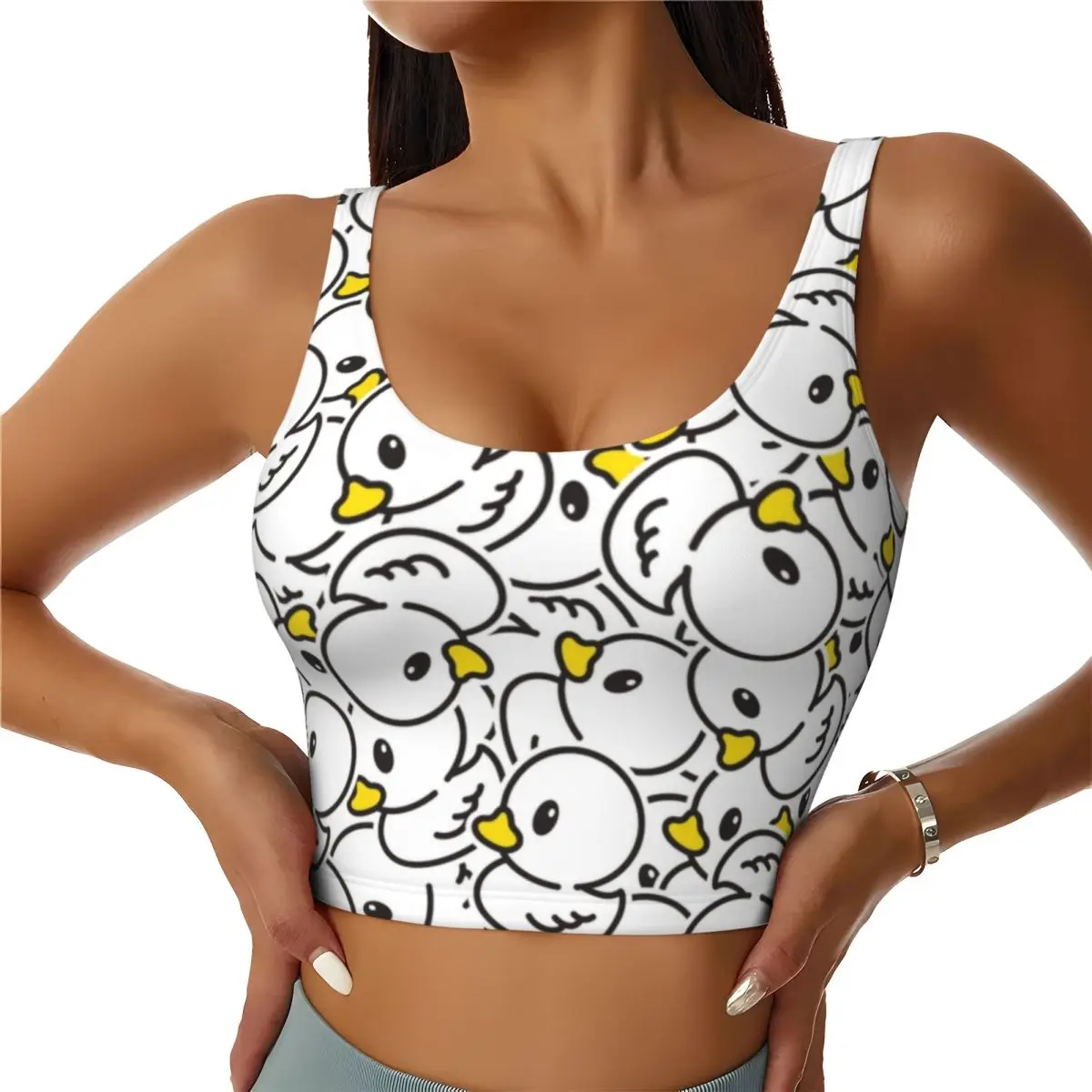 Custom Yellow Colorful Rubber Duck Pattern High Impact Sports Bras Women's Seamless Workout Running Crop Tank Tops