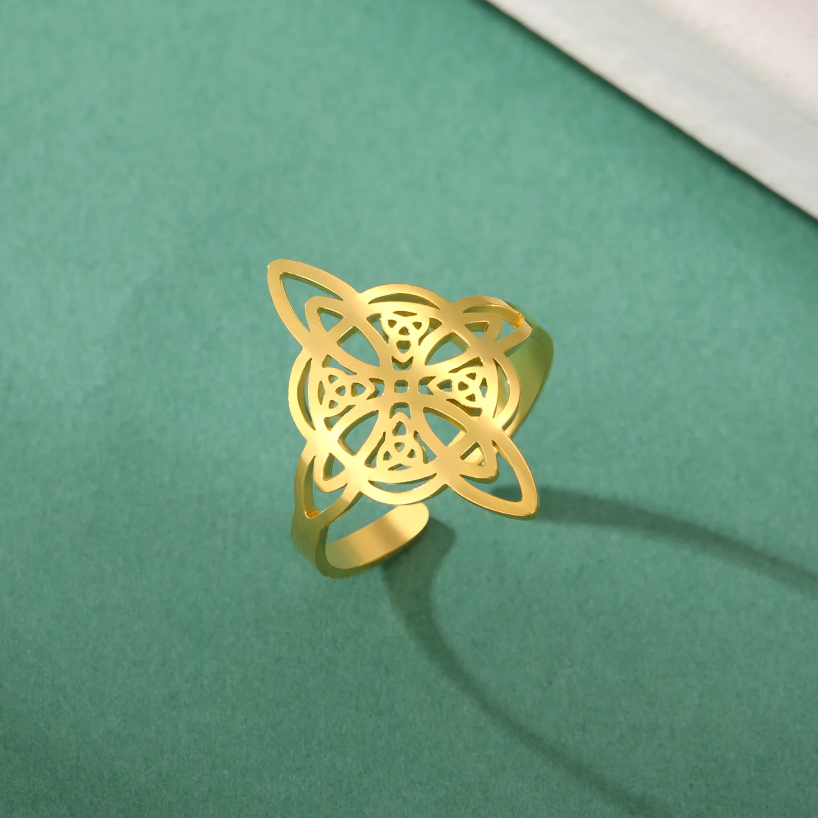 Celtic Knot Ring Stainless Steel Opening Adjustable Men's and Women's Witchcraft Talisman Jewelry Gift